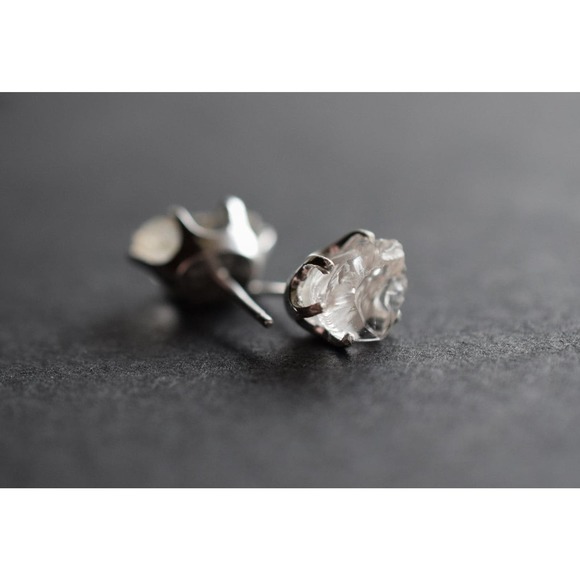 Sterling silver stud earrings, alternative diamond, uncut natural gemstones - Picture 3 of 5